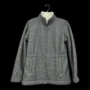 LL Bean Women Full Zip Sweater Jacket M Gray Birds Eye‎ Sherpa Lined Cinch Waist